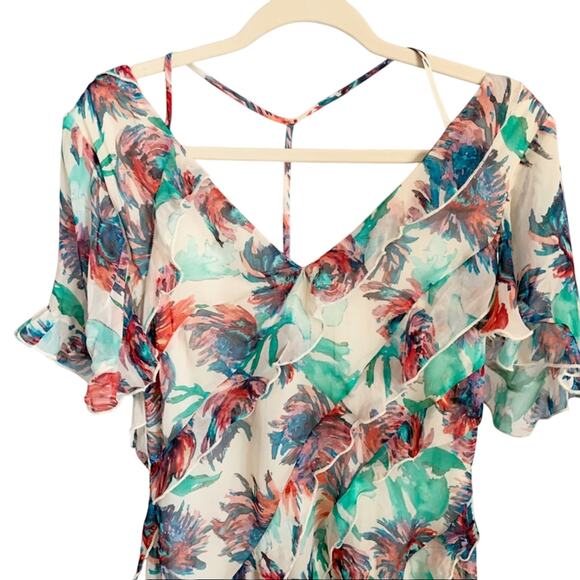 Anthropologie Soft Printed Ruffle Mini Dress NEW XS White Green Blue - Picture 3 of 8